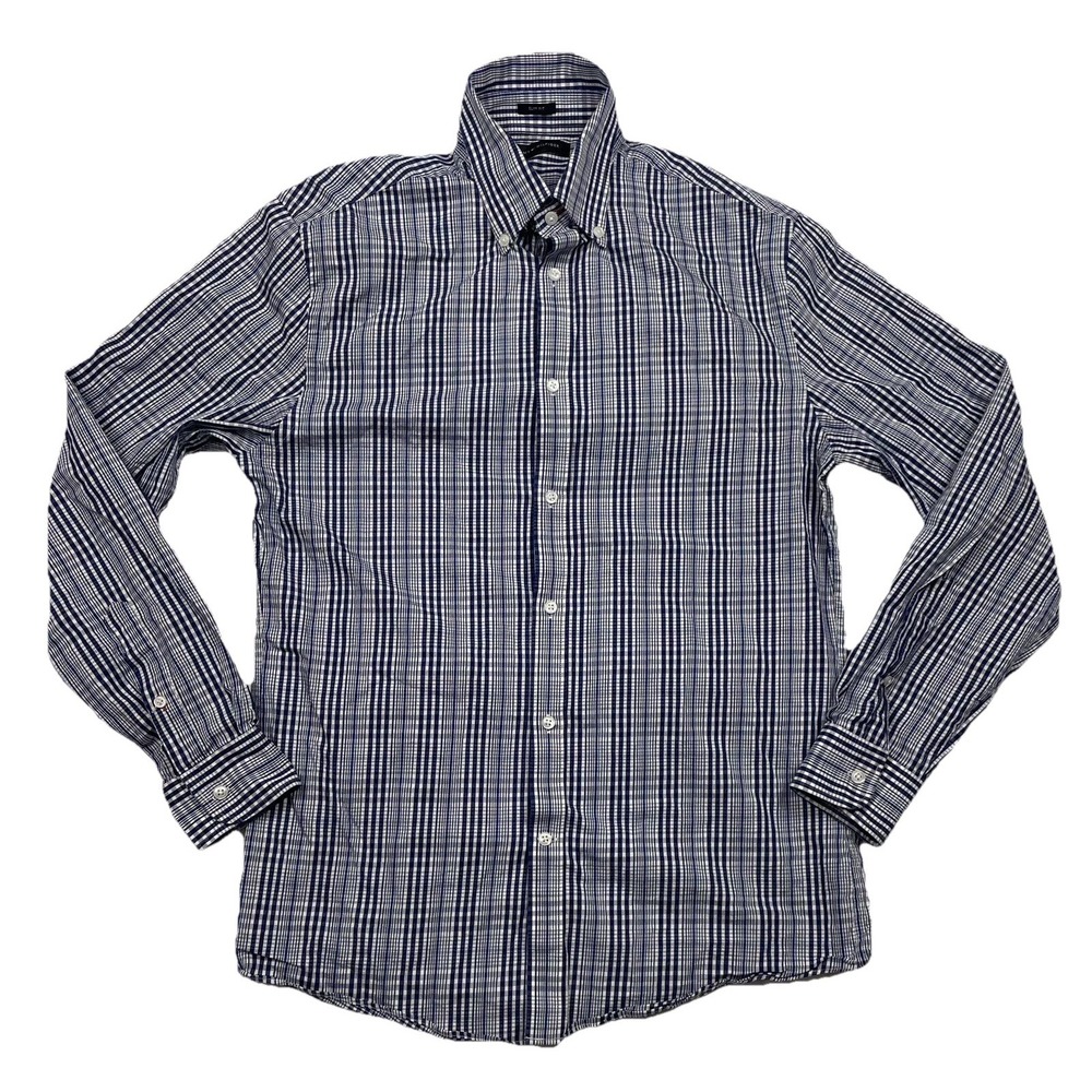 Tommy Hilfiger Button Down Shirt Men's Size Medium 15" Neck Blue White Slim Fit